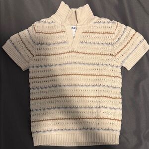 Old Navy Cream and Brown Striped Knit Sweater